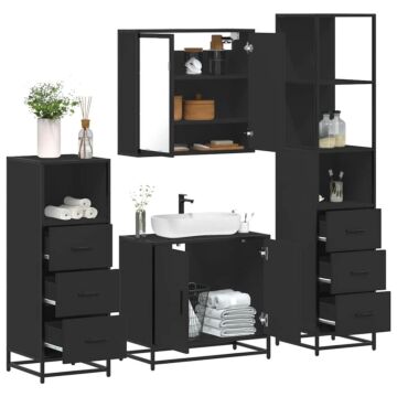 Vidaxl 4 Piece Bathroom Furniture Set Black Engineered Wood