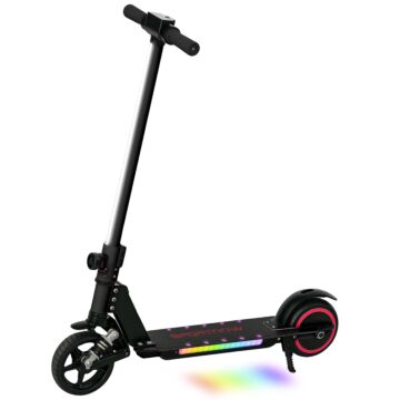 Sportnow Folding Electric Scooter For Kids Age 6-14 With Dual Brakes, Front Suspension, Led Colourful Lights And Display, 6.8kg Lightweight Aluminium E Scooter, Up To 14 Km/h & 6 Km, Black