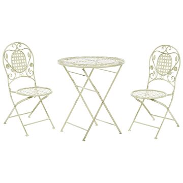 Garden Bistro Set Light Green Iron Foldable Distressed Metal 2 Chairs Table Outdoor Uv Rust Resistance French Retro Style Beliani