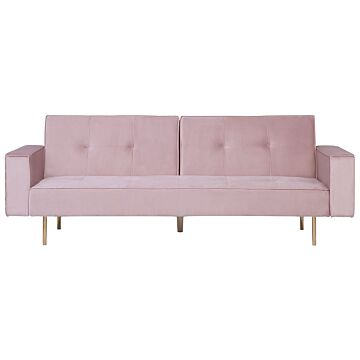 Sofa Bed Pink Velvet 3 Seater Modern Track Arms Beliani