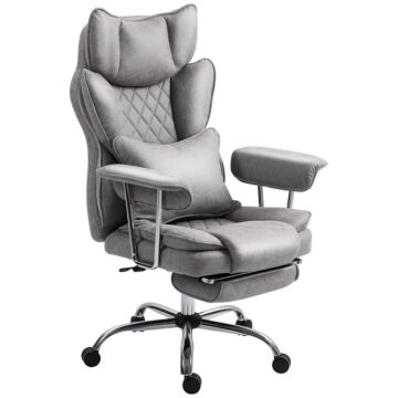 Homcom Leathaire Reclining Office Chair With Lumbar Support Pillow - Grey