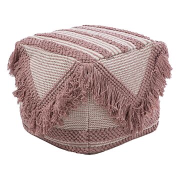 Pouffe Pink Cotton Tassels And Stripes Decorative Boho Rustic Beliani