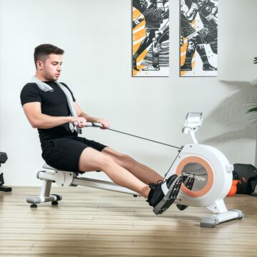 Sportnow Rowing Machine, 16-level Magnetic Rower Machine With Lcd Monitor And Phone Holder, Vertical Storage, For Home Gym Cardio Training, 150kg Weight Capacity, White