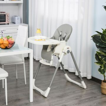 Homcom Foldable Baby High Chair Convertible To Toddler Chair Height Adjustable With Removable Tray 5-point Harness Mobile With Wheels Grey