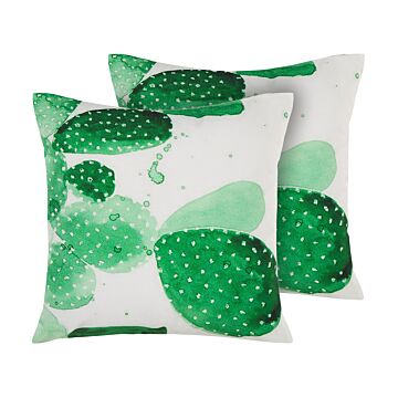 Set Of 2 Garden Cushions Green Polyester Cactus Pattern 45 X 45 Cm Modern Design Water Resistant Beliani