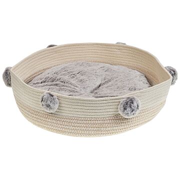 Pet Bed Beige Cotton Polyester Fluffy Insert Ø 44 Cm For Dogs Cats Round Shape With Handles Beliani