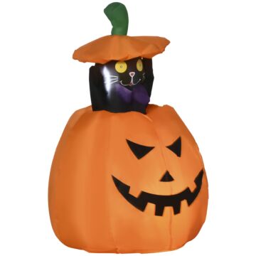 Outsunny Next Day Delivery 4ft Inflatable Halloween Pumpkin With Lifting Cat, Blow-up Outdoor Led Display