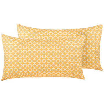 Set Of 2 Patio Cushions Yellow Geometric Pattern Fabric 40 X 70 Cm Water Resistant Removable Cover Beliani