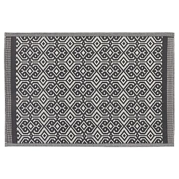 Area Rug Black And White Recycled Polypropylene 120 X 180 Cm Geometric Pattern Outside Mat Beliani