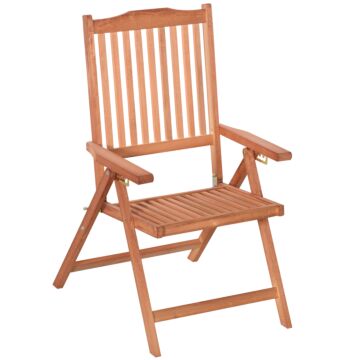 Outsunny Outdoor Garden Folding Dining Chair Patio Armchair Acacia Wood 5-position Adjustable Recliner Reclining Seat