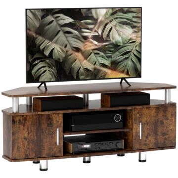 Homcom Tv Unit Cabinet For Tvs Up To 55 Inches With Storage Shelves And Cupboard, Entertainment Centre For Living Room, Rustic Brown