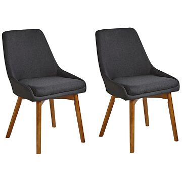 Set Of 2 Chairs Black Polyester Fabric Dark Solid Wood Legs Thickly Padded Seat Beliani