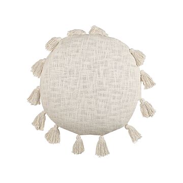 Decorative Cushion Beige Cotton 45 Cm Round With Tassels Modern Boho Decor Accessories Beliani