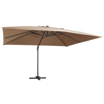 Vidaxl Cantilever Garden Parasol With Led Lights And Aluminium Pole 400x300 Cm Taupe