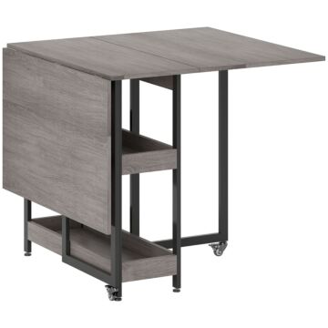 Homcom Industrial Folding Dining Table, Drop Leaf Table With Open Compartments For Small Spaces, Kitchen, Dining Room, Grey