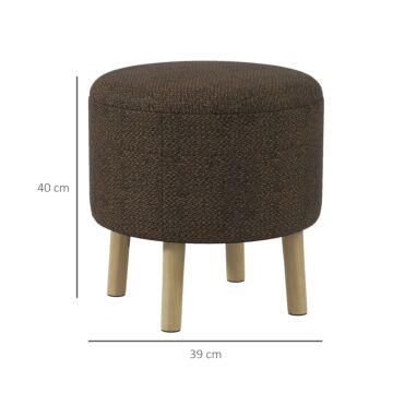 Homcom Round Ottoman Stool With Storage, Linen Fabric Upholstered Foot Stool With Padded Seat, Hidden Space And Wood Legs