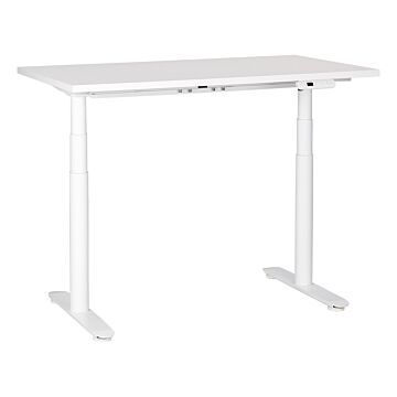 Electrically Adjustable Desk White Tabletop White Steel Frame 120 X 72 Cm Sit And Stand Round Feet Modern Design Beliani