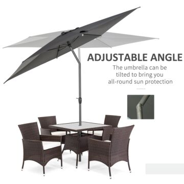 Outsunny 3 X 2m Garden Parasol Patio Sun Umbrella Canopy Rectangular Sun Shade Aluminium Crank Tilt Mechanism, Dark Grey