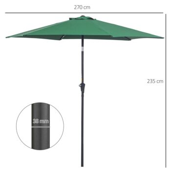 Outsunny 2.7m Tilting Parasol Sun Parasol Outdoor Garden Umbrellas Sun Shade Aluminium Frame With Crank（green）