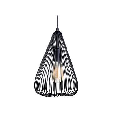Hanging Light Pendant Lamp Black Wire Geometric Cage Shade Metal Industrial Design Beliani