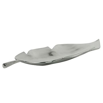 Decorative Bowl Silver Metal Aluminium Leaf Shape 49 Cm Glossy Industrial Glamour Beliani