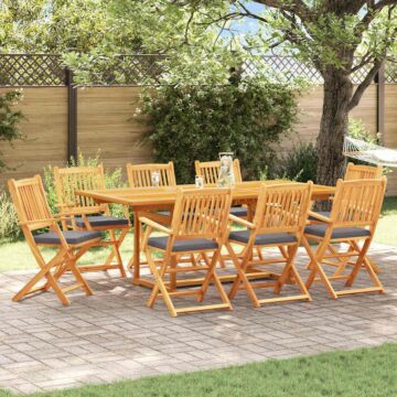 Vidaxl Folding Garden Chairs With Grey Cushion 8pcs Solid Acacia Wood