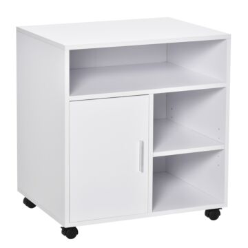 Homcom Multi-storage Printer Stand Unit Office Desk Side Mobile Storage W/ Wheels Modern Style 60l X 50w X 65.5h Cm - White