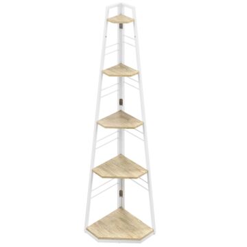 Homcom 5-tier Corner Shelf - Natural Wood Finish