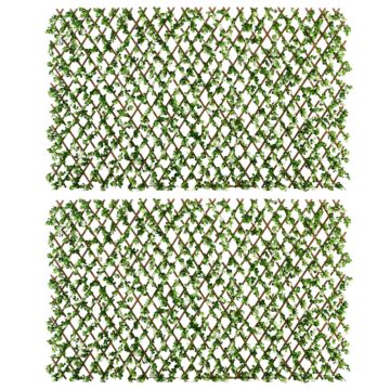 Outsunny 2 Pcs Expandable Faux Privacy Fence, 2 X 1m Decorative Trellis W/ Artificial Leaves, Garden Telescopic Hedge Privacy Screen Greenery Walls
