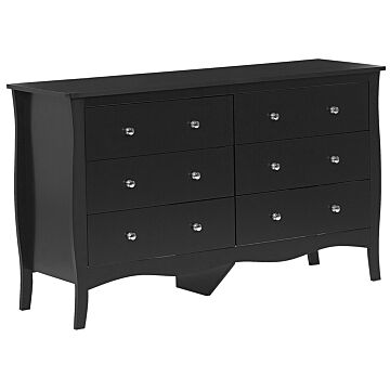 Chest Of Drawers Black Sideboard With 6 Drawers 75 X 130 Cm Living Room Bedroom Hallway Storage Cabinet Modern French Style Beliani