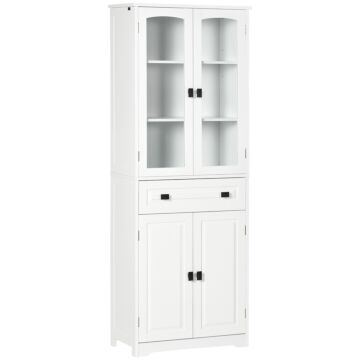 Homcom Kitchen Cupboard, Freestanding Storage Cabinet With 2 Adjustable Shelves, Drawer And Glass Door For Living Room, Dining Room, 160cm, White