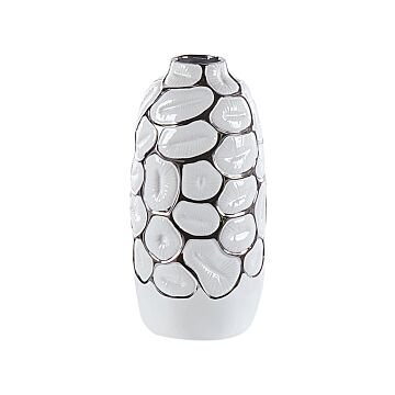 Flower Vase White Stoneware 34 Cm Home Accessory Accent Piece Glamour Style Beliani