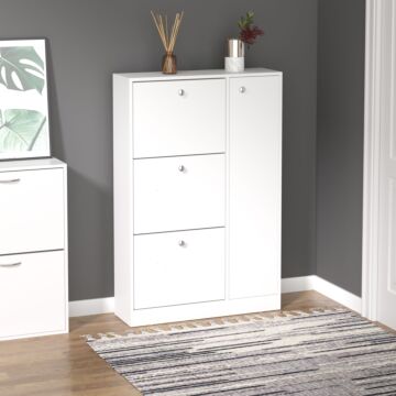 Homcom 4 Compartment Shoe Storage Cabinet W/ Shelves Footwear Home Office Stylish Unit Anti-tipping Child Pet Safety Bedroom