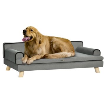 Pawhut Dog Sofa With Legs Water-resistant Fabric, Pet Chair Bed For Large, Medium Dogs, Grey, 100 X 62 X 32 Cm