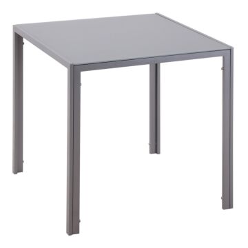 Homcom Modern Square Dining Table, Seats 4, With Glass Top & Metal Legs For Dining Room, Living Room, Grey