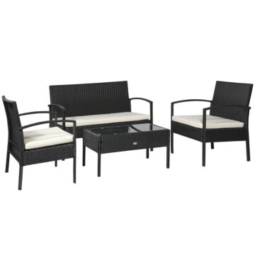 Outsunny 4-seater Rattan Garden Furniture Set Black Cream Outdoor Patio Wicker Weave Chairs Table Conservatory Seaters Bistro Set