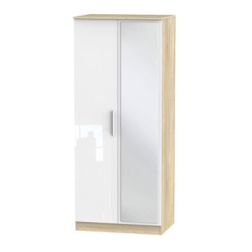 Contrast Double Mirror Wardrobe In White & Bardolino Oak