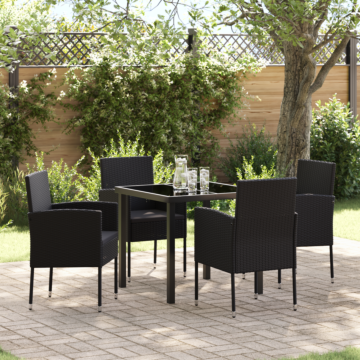 Vidaxl 5 Piece Garden Dining Set With Cushions Black Poly Rattan
