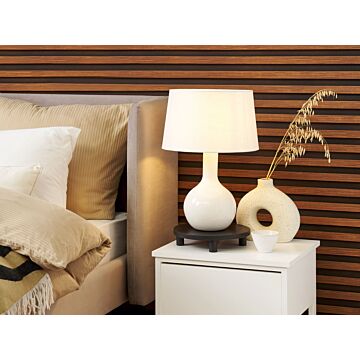 Table Lamp White Ceramic Base Fabric Shade Glossy Night Lamp Desk Light Classic Design Beliani