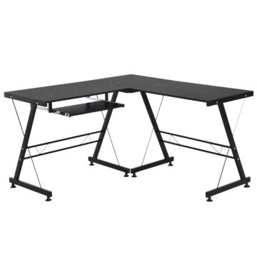 Homcom Office Gaming Desk L Shape Straight Corner Table Computer Work Station Laminated Sturdy Comfort W/ Keyboard Tray Black