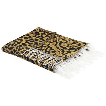 Blanket Brown And Black Acrylic Polyester 130 X 170 Cm Leopard Pattern Tassels Modern Style Living Room Bedroom Accent Piece Beliani