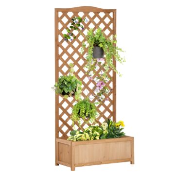 Outsunny Garden Wooden Planter Box With Trellis Free Standing Flower Raised Bed With Lattice For Climbing Plants, 76cm X 36cm X 170cm, Brown