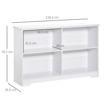 Homcom Simple Modern 4-compartment Low Bookcase 2-tier W/ Moving Shelves Cube Display Storage Unit Home Office Living Room Furniture White