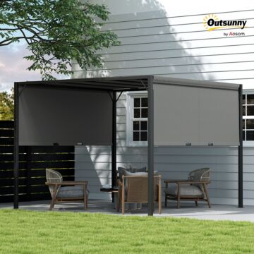 Outsunny 3 X 3 Meters Pergola With Retractable Roof, Garden Gazebo With Adjustable Sun Shade Canopy And Steel Frame, Charcoal Grey