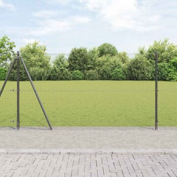 Vidaxl Welded Wire Fence With 13 Flanged Posts Grey 1.2x50 M Steel