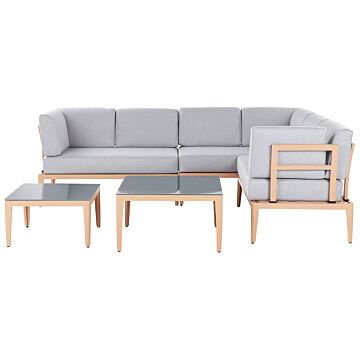 Garden Sofa Set Grey Aluminium Polyester 6 Seater Outdoor Patio Terrace 2 Coffee Tables Cushions Beliani