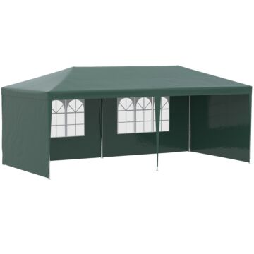 Outsunny 6x3 M Party Tent Gazebo Marquee Outdoor Patio Canopy Shelter With Windows And Side Panels, Green