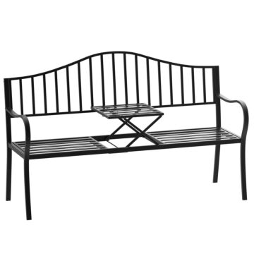 Outsunny Outdoor Metal Frame Bench Patio Park Garden Seating Chair With Foldable Middle Table
