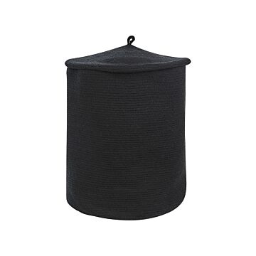 Storage Basket Black Cotton With Lid Laundry Bin Boho Accessories Beliani