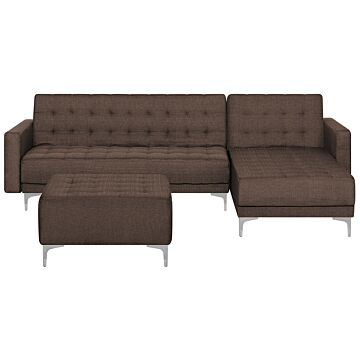 Corner Sofa Bed Brown Tufted Fabric Modern L-shaped Modular 4 Seater With Ottoman Left Hand Chaise Longue Beliani